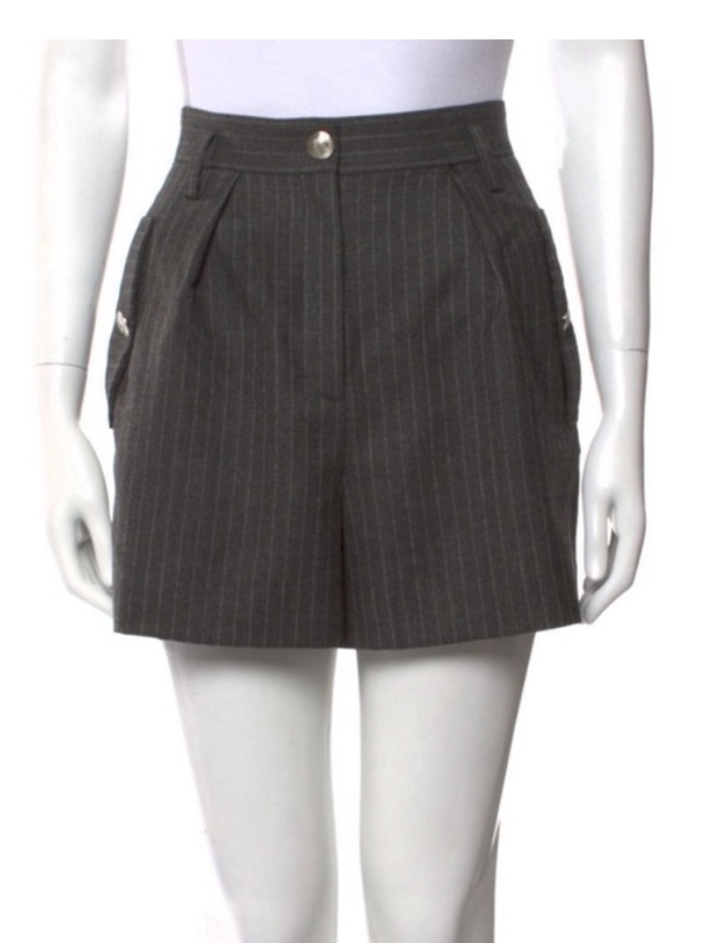 Maje Pinstripe High-Waist Shorts — Charcoal